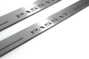 Illuminated LED Door Sill Tread Plates Volkswagen Passat B7 USA 2011-2019 With Passat Logo (type 1) Volkswagen Led Door Sills opdesign