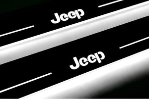 Illuminated LED Door Sill Tread Plates Jeep Grand Cherokee IV 2010-2021 With Jeep Logo Jeep Led Door Sills opdesign