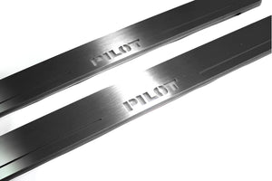 Illuminated LED Door Sill Tread Plates Honda Pilot II 2008-2015 With Pilot Logo Honda Led Door Sills opdesign