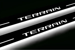 Illuminated LED Door Sill Tread Plates GMC Terrain II 2018+ With Terrain Logo GMC Led Door Sills opdesign