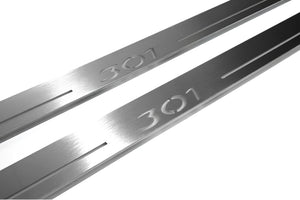 Illuminated LED Door Sill Tread Plates Peugeot 301 2012+ With 301 Logo Peugeot Led Door Sills opdesign