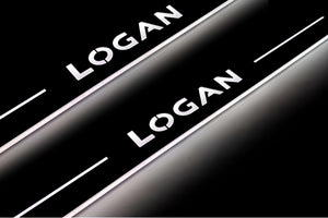 Illuminated LED Door Sill Tread Plates Renault Logan II 2013-2020 With Logan Logo Renault Led Door Sills opdesign