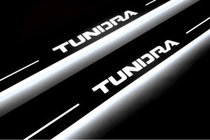 Illuminated LED Door Sill Tread Plates Toyota Tundra III 2014-2021 With Tundra Logo Toyota Led Door Sills opdesign