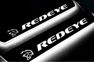 Illuminated LED Door Sill Tread Plates Dodge Charger 2023+ With Hellcat REDEYE Logo Dodge Led Door Sills opdesign