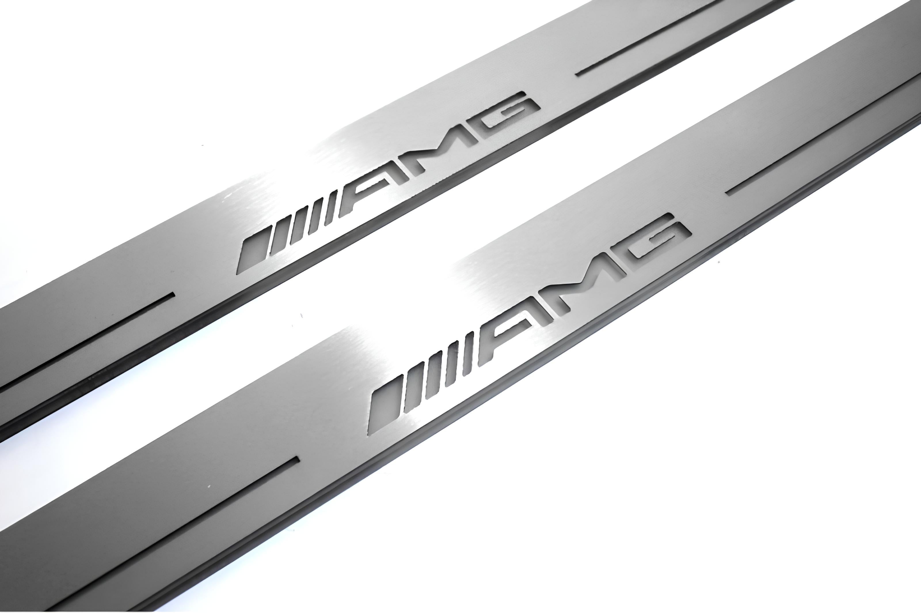 Illuminated LED Door Sill Tread Plates Mercedes ML W166 2011-2015 With AMG Logo Mercedes Led Door Sills opdesign