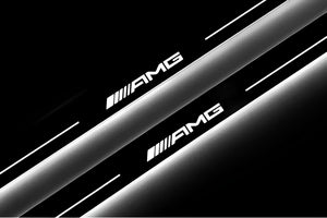 Illuminated LED Door Sill Tread Plates Mercedes C W205 Coupe 2014-2021 With AMG Logo Mercedes Led Door Sills opdesign