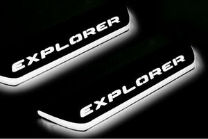 Illuminated LED Door Sill Tread Plates Ford Explorer V 2011-2019 With Explorer Logo Ford Led Door Sills opdesign