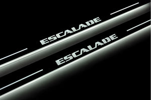 Illuminated LED Door Sill Tread Plates Cadillac Escalade IV 2014-2020 With Escalade Logo Cadillac Led Door Sills decoinfabric