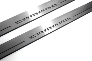 Illuminated LED Door Sill Tread Plates Chevrolet Camaro VI 2016-2024 With Camaro Logo Chevrolet Led Door Sills opdesign