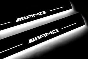Illuminated LED Door Sill Tread Plates Mercedes E W213 2016-2023 With AMG Logo Mercedes Led Door Sills opdesign