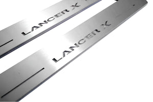 Illuminated LED Door Sill Tread Plates Mitsubishi Lancer X 2007-2017 With Lancer X Logo Mitsubishi Led Door Sills opdesign