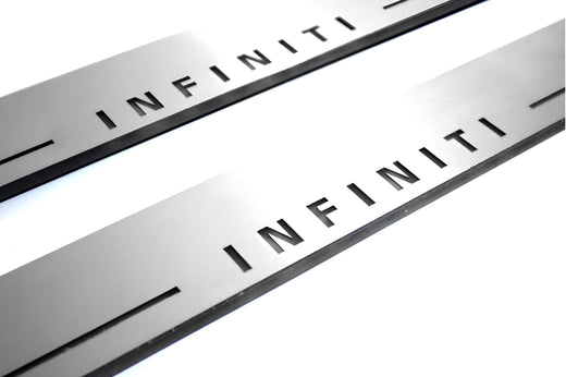 Infiniti Q50 Sedan V37 2013–2024 — Stainless Steel LED Door Sills — Infiniti Logo