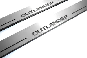 Illuminated LED Door Sill Tread Plates Mitsubishi Outlander II 2007-2012 With Outlander Logo Mitsubishi Led Door Sills opdesign