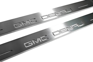 Illuminated LED Door Sill Tread Plates GMC Terrain II 2018+ With GMC DENALI Logo GMC Led Door Sills opdesign