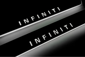 Illuminated LED Door Sill Tread Plates Infiniti QX60 I 2013-2021 With Infiniti Logo Infiniti Led Door Sills opdesign