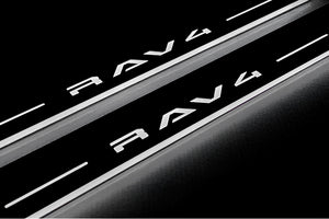 Illuminated LED Door Sill Tread Plates Toyota Rav4 VI 2025+ With Rav4 Logo Toyota Led Door Sills decoinfabric