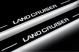 Illuminated LED Door Sill Tread Plates Toyota Prado 250 2023+ With Land Cruiser Logo Toyota Led Door Sills opdesign