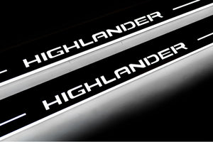 Illuminated LED Door Sill Tread Plates Toyota Highlander IV 2019+ With Highlander Logo Toyota Led Door Sills opdesign