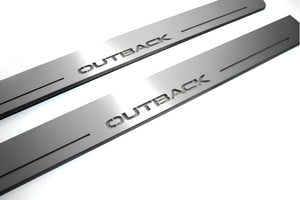 Illuminated LED Door Sill Tread Plates Subaru Outback IV 2009-2014 With Outback Logo Subaru Led Door Sills opdesign