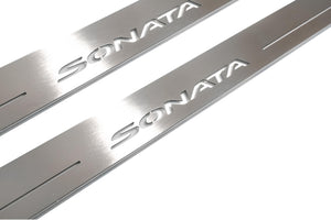 Illuminated LED Door Sill Tread Plates Hyundai Sonata VIII 2020+ With Sonata Logo Hyundai Led Door Sills opdesign