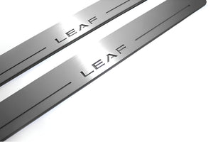 Illuminated LED Door Sill Tread Plates Nissan Leaf II 2017+ With Leaf Logo Nissan Led Door Sills opdesign