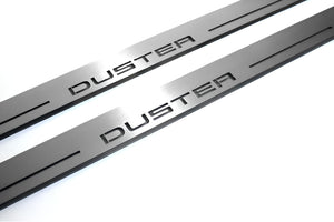 Illuminated LED Door Sill Tread Plates Renault Duster I 2010-2018 With Duster Logo Renault Led Door Sills opdesign