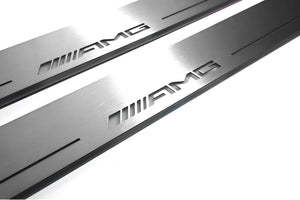 Illuminated LED Door Sill Tread Plates Mercedes ML W164 2005-2011 With AMG Logo Mercedes Led Door Sills opdesign