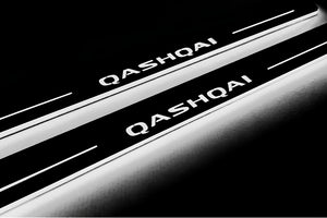 Illuminated LED Door Sill Tread Plates Nissan Qashqai III 2021+ With Qashqai Logo Nissan Led Door Sills opdesign