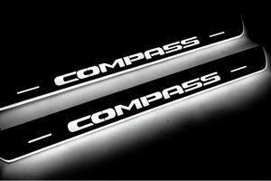Illuminated LED Door Sill Tread Plates Jeep Compass II 2016+ With Compass Logo Jeep Led Door Sills opdesign