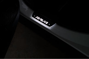 Illuminated LED Door Sill Tread Plates Toyota Rav4 IV 2013-2018 With Rav4 Logo Toyota Led Door Sills opdesign