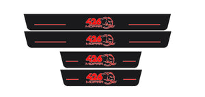 Illuminated LED Door Sill Tread Plates Dodge Charger 2023+ With 426 Mopar Hellephant Logo Dodge Led Door Sills opdesign RED FRONT+REAR STAINLESS STEEL+RAPTOR PROTECTION