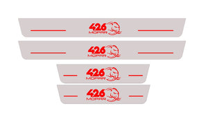 Illuminated LED Door Sill Tread Plates Dodge Charger 2011-2023 With 426 Mopar Hellephant Logo Dodge Led Door Sills opdesign