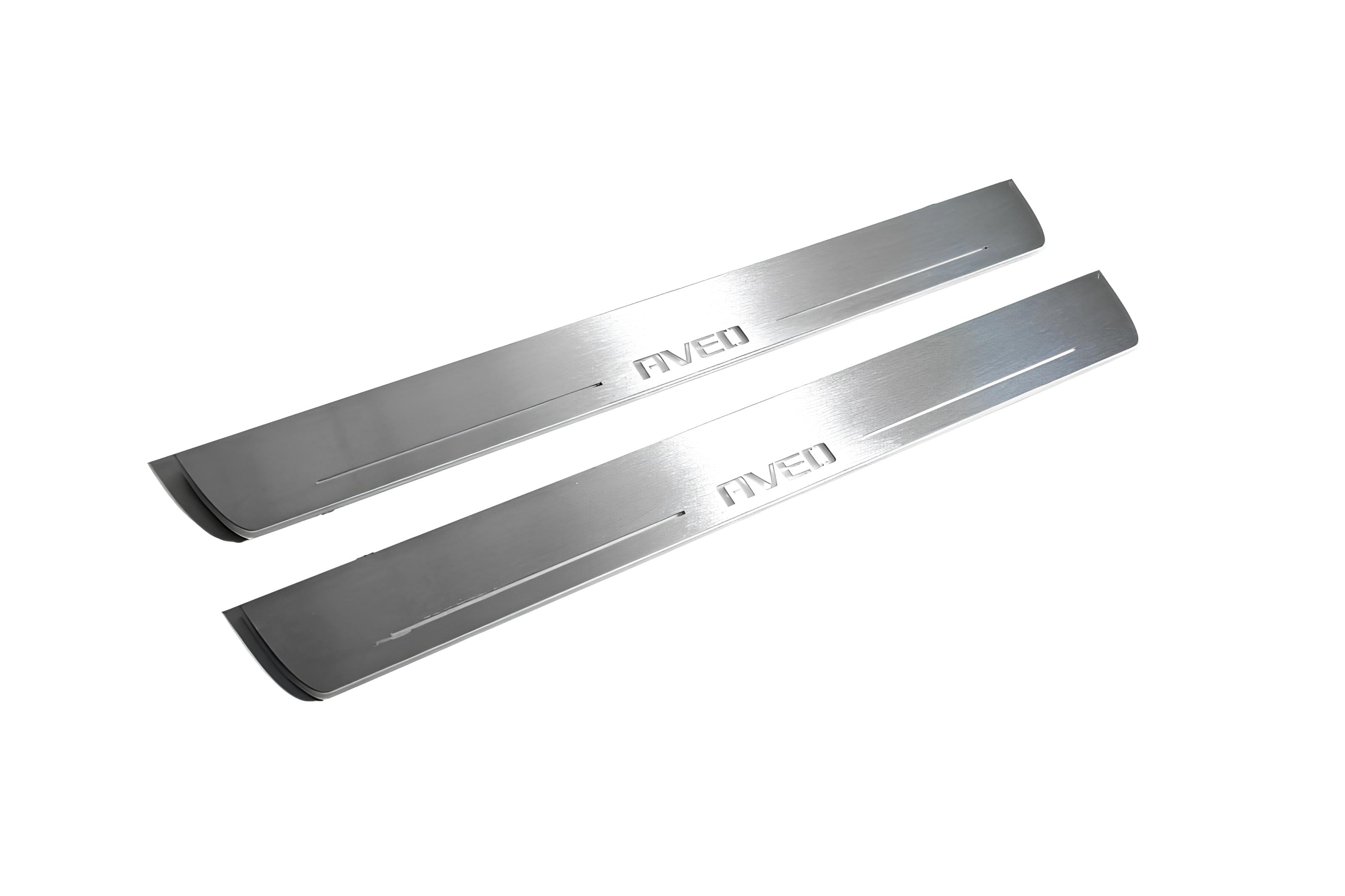 Illuminated LED Door Sill Tread Plates Chevrolet Aveo II 2011+ With Aveo Logo Chevrolet Led Door Sills decoinfabric