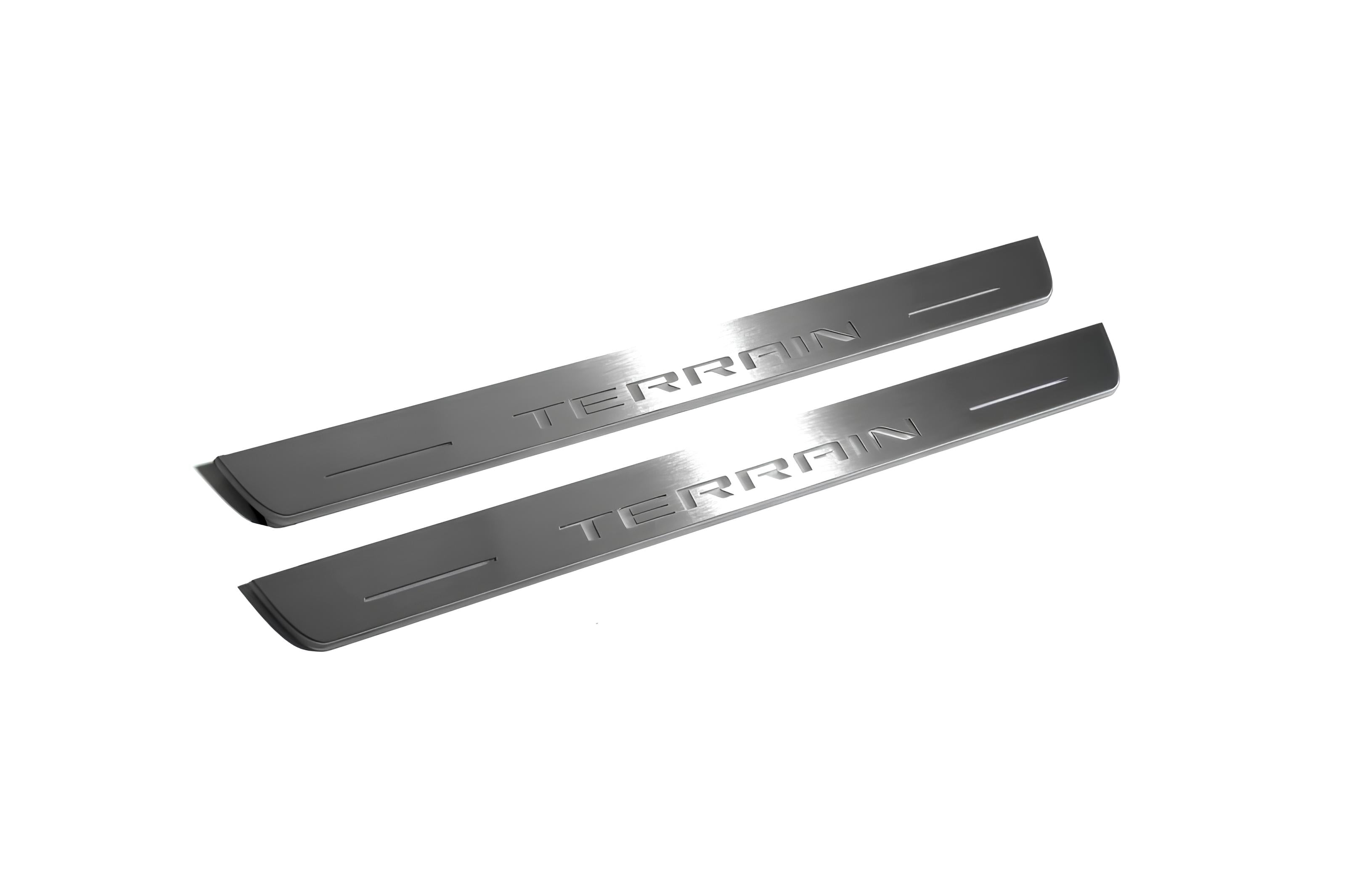 Illuminated LED Door Sill Tread Plates GMC Terrain II 2018+ With Terrain Logo GMC Led Door Sills opdesign