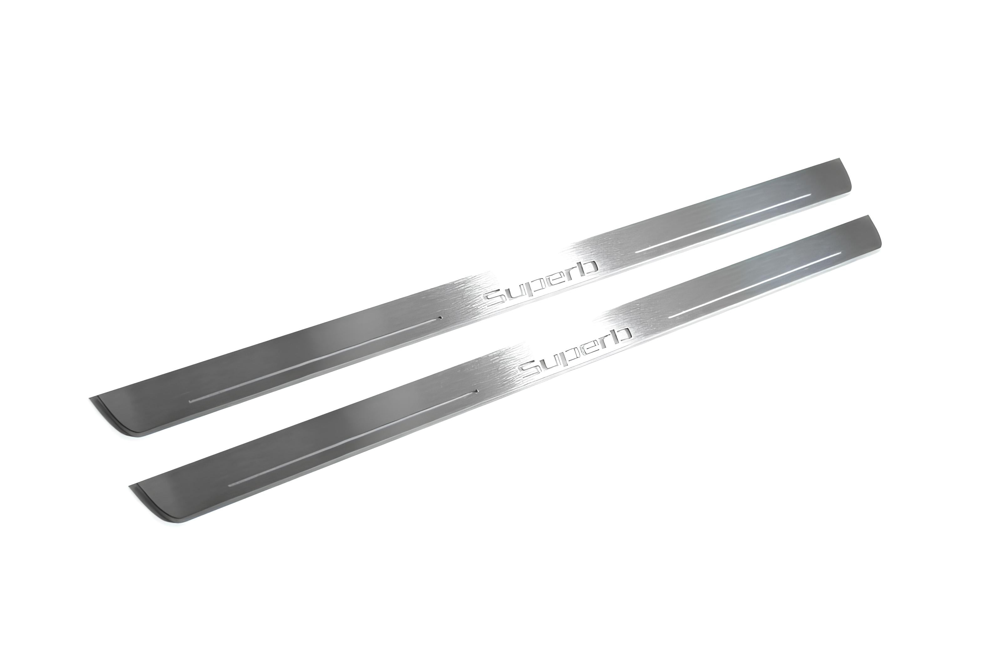 Illuminated LED Door Sill Tread Plates Skoda SuperB II 2008-2015 With SuperB Logo Skoda Led Door Sills opdesign