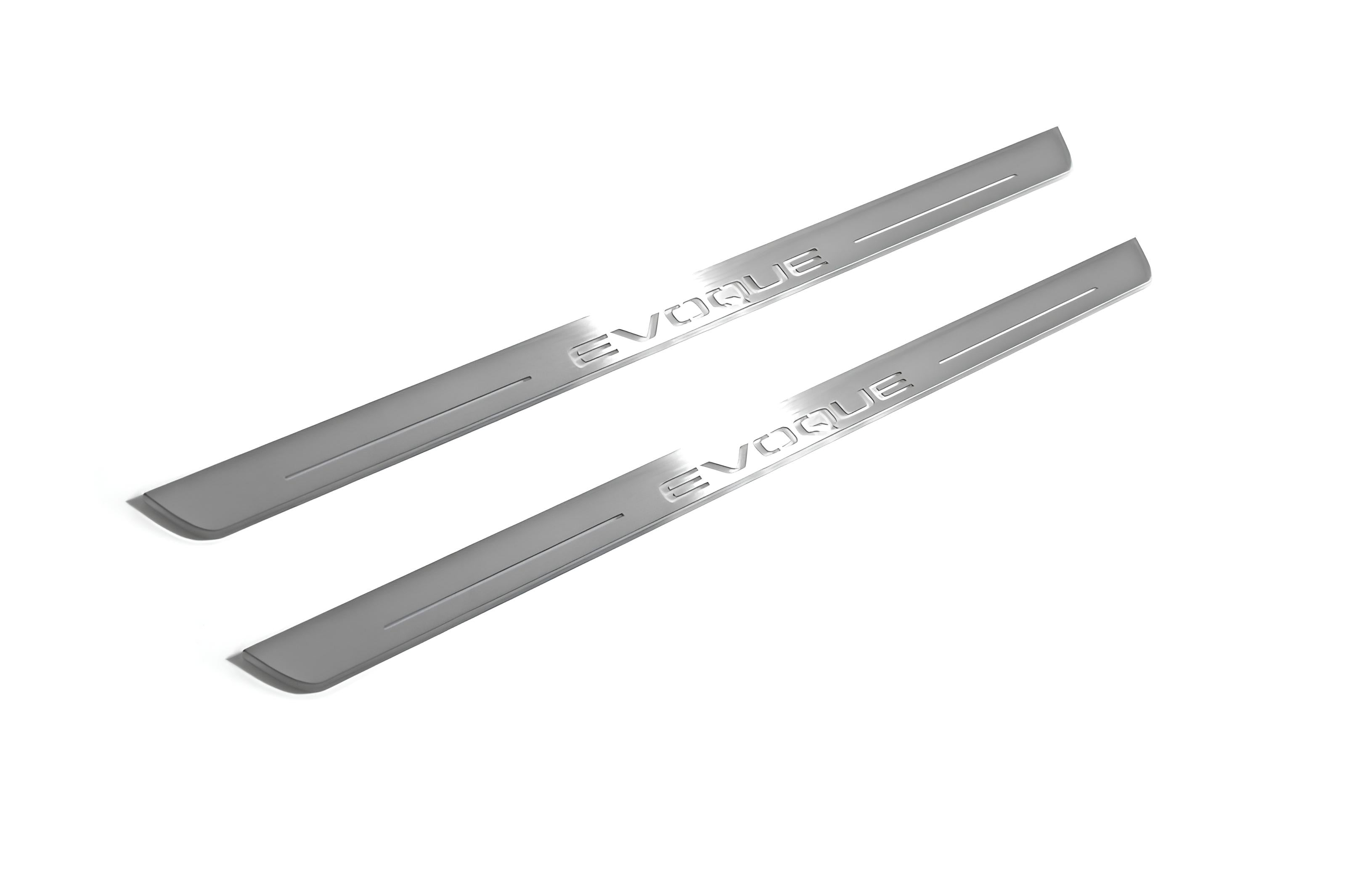 Illuminated LED Door Sill Tread Plates Range Rover Evoque I With Evoque Logo Range Rover Led Door Sills opdesign