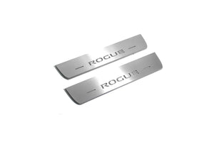 Illuminated LED Door Sill Tread Plates Nissan Rogue II 2014-2020 With Rogue Logo Nissan Led Door Sills opdesign