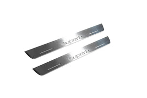 Illuminated LED Door Sill Tread Plates Skoda SuperB II 2008-2015 With SuperB Logo Skoda Led Door Sills opdesign