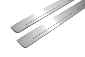 Illuminated LED Door Sill Tread Plates Infiniti Q60 2016+ With Infiniti Logo Infiniti Led Door Sills opdesign