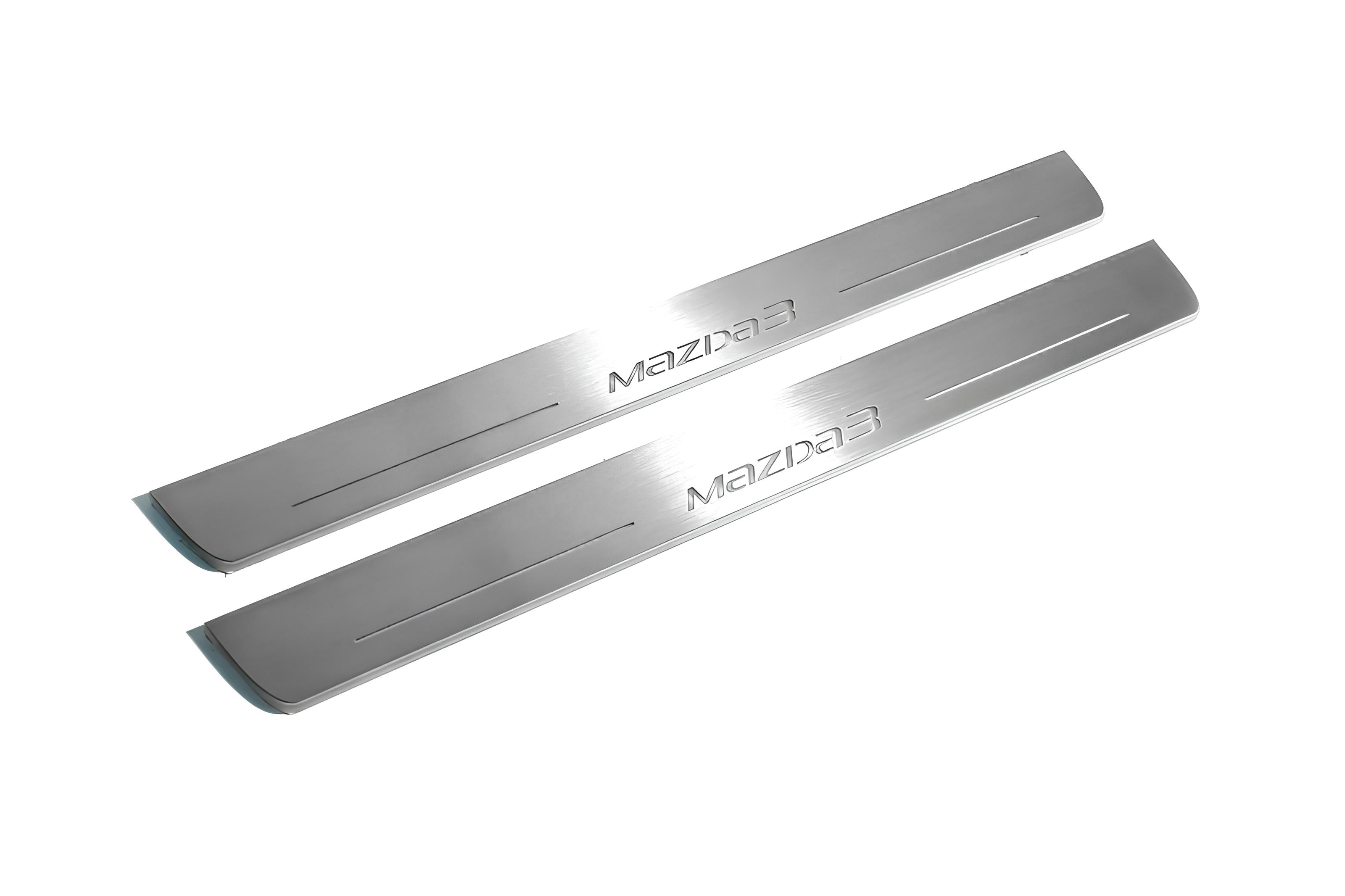 Illuminated LED Door Sill Tread Plates Mazda 3 III 2013-2019 With Mazda 3 Logo Mazda Led Door Sills opdesign