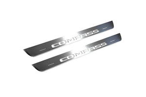 Illuminated LED Door Sill Tread Plates Jeep Compass II 2016+ With Compass Logo Jeep Led Door Sills opdesign