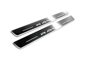 Illuminated LED Door Sill Tread Plates Toyota Rav4 VI 2025+ With Rav4 Logo Toyota Led Door Sills decoinfabric
