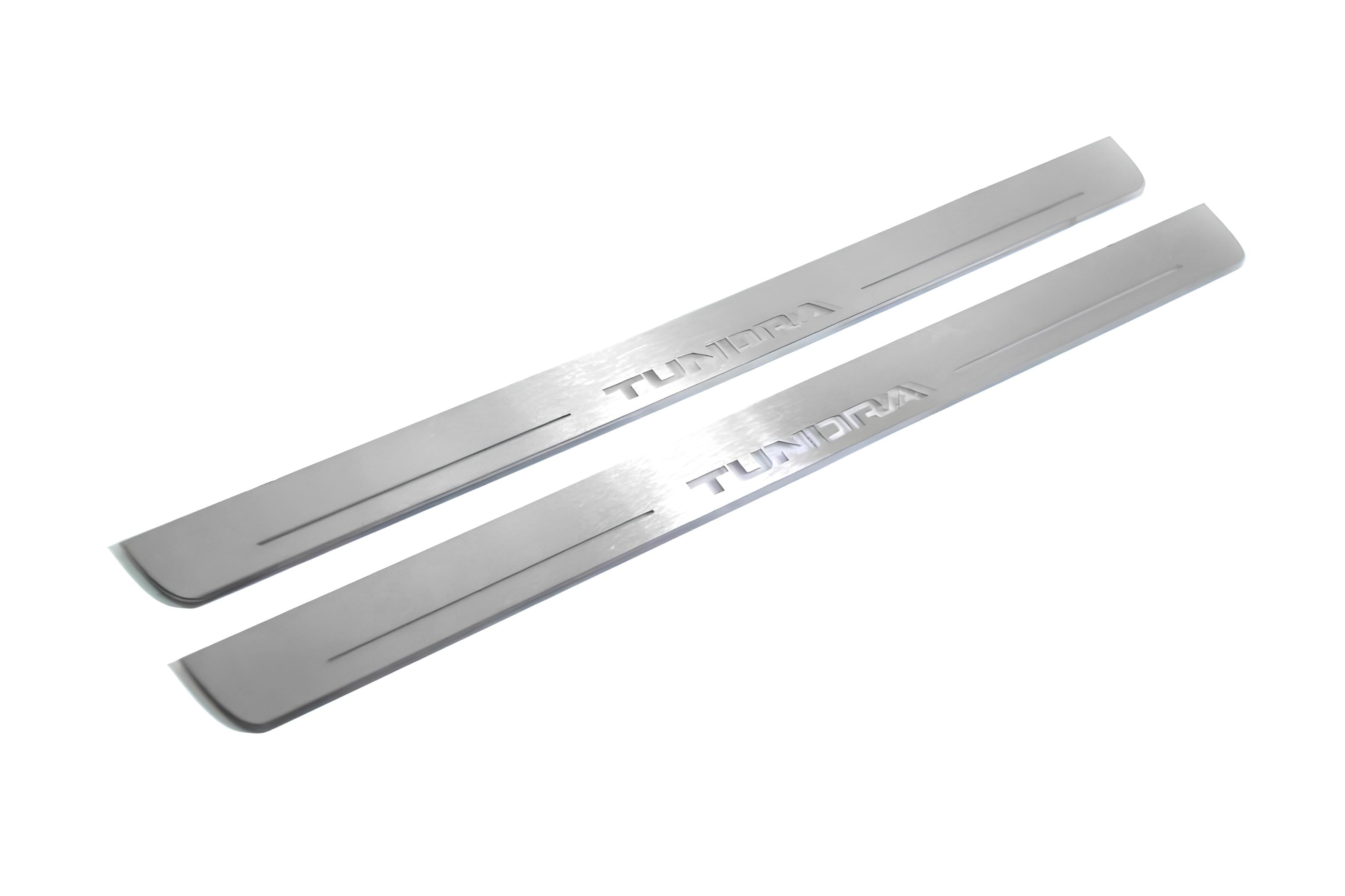 Illuminated LED Door Sill Tread Plates Toyota Tundra III 2014-2021 With Tundra Logo Toyota Led Door Sills opdesign