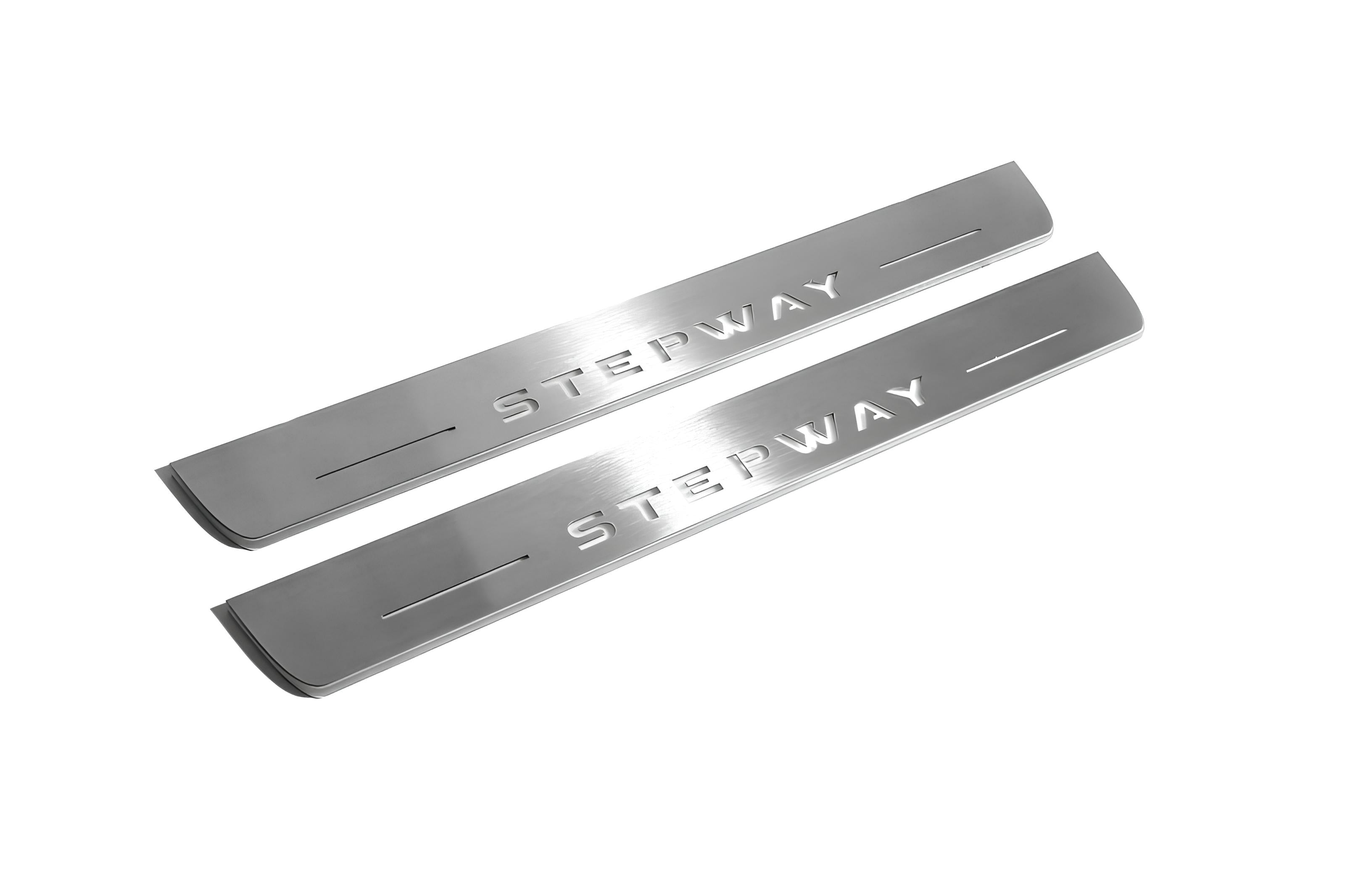 Illuminated LED Door Sill Tread Plates Renault Sandero Stepway II 2013+ With Stepway Logo Renault Led Door Sills opdesign