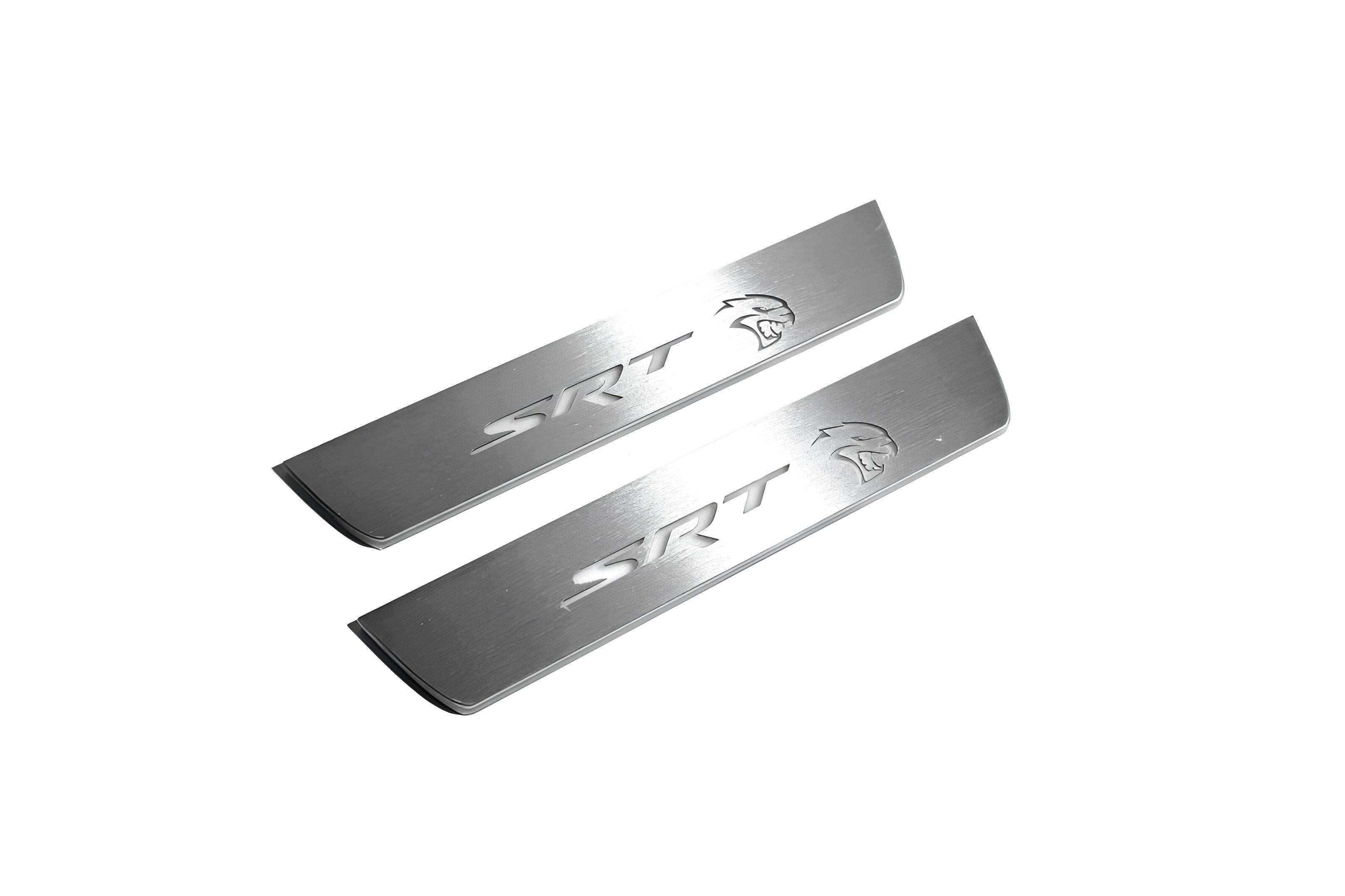 Illuminated LED Door Sill Tread Plates Dodge Durango III 2011+ With SRT Hellcat Logo Dodge Led Door Sills opdesign