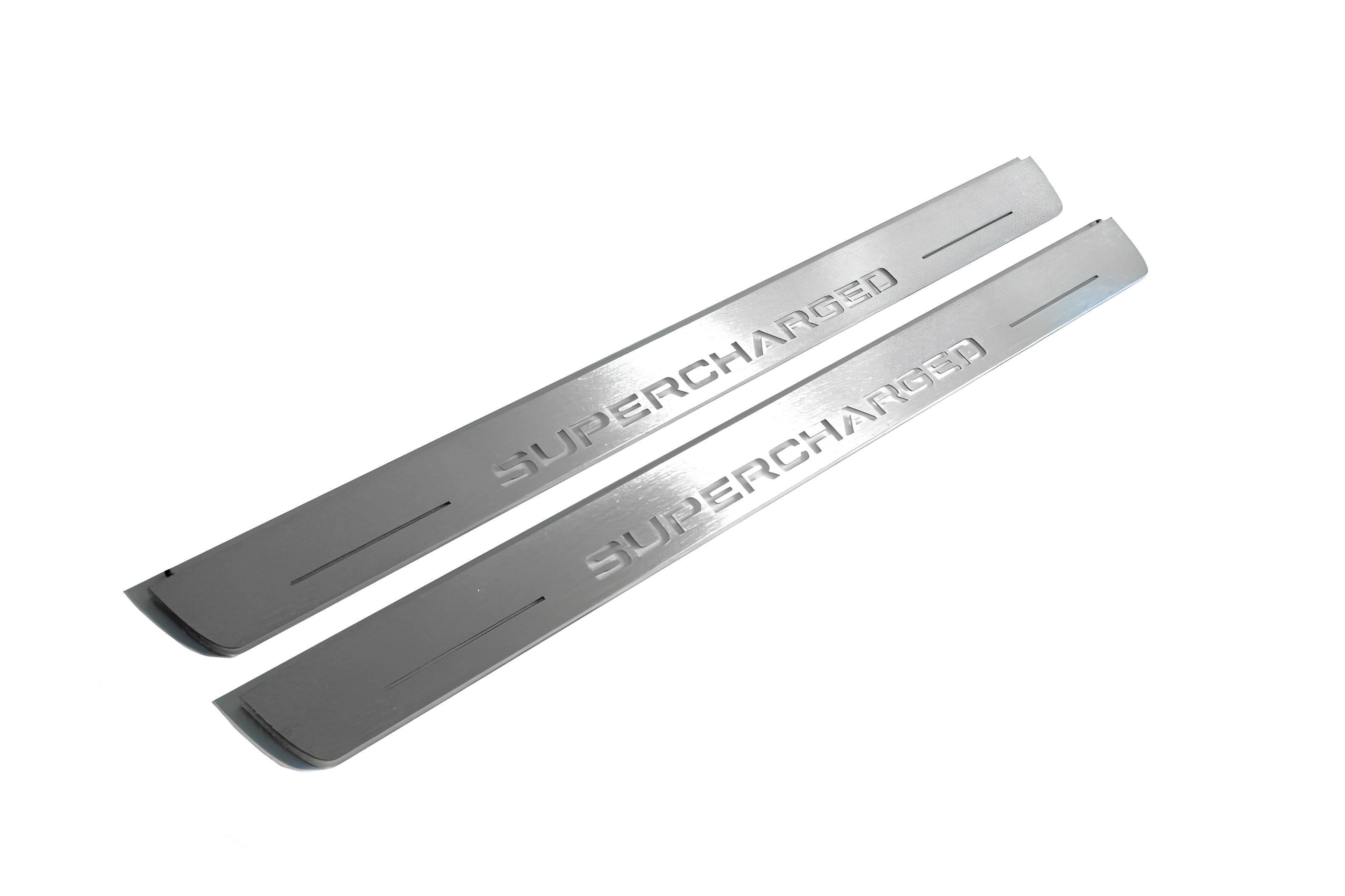 Illuminated LED Door Sill Tread Plates Range Rover III 2002-2012 With Supercharged Logo Range Rover Led Door Sills opdesign