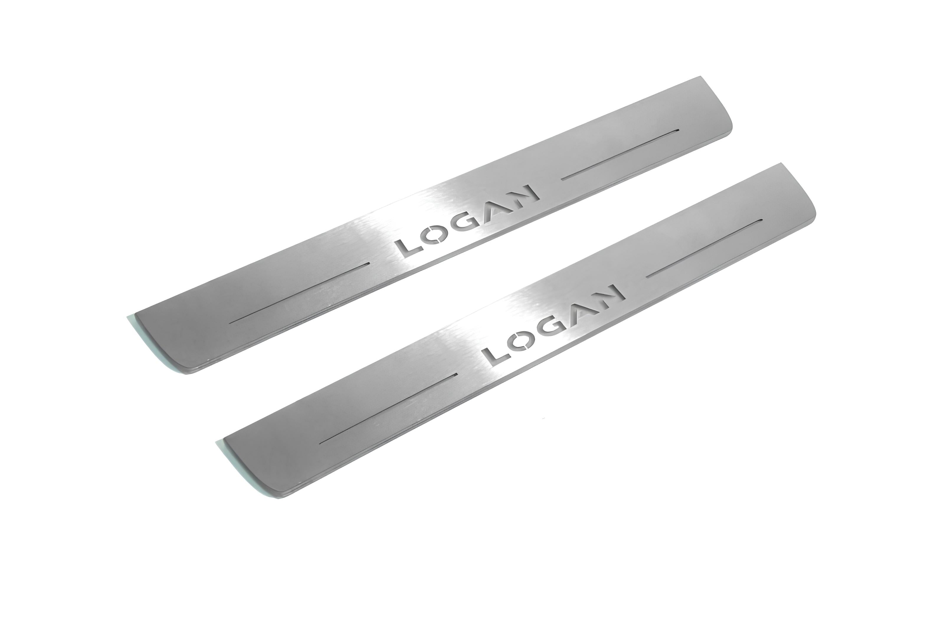 Illuminated LED Door Sill Tread Plates Renault Logan II 2013-2020 With Logan Logo Renault Led Door Sills opdesign