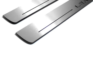 Illuminated LED Door Sill Tread Plates Nissan Leaf II 2017+ With Leaf Logo Nissan Led Door Sills opdesign