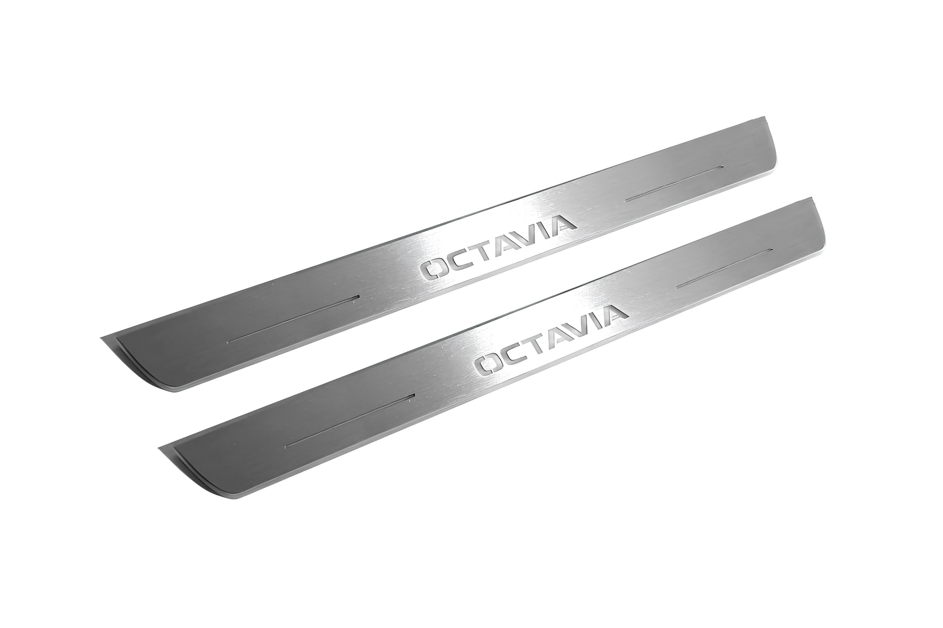 Illuminated LED Door Sill Tread Plates Skoda Octavia IV (A8) 2020+ With Octavia Logo Skoda Led Door Sills opdesign