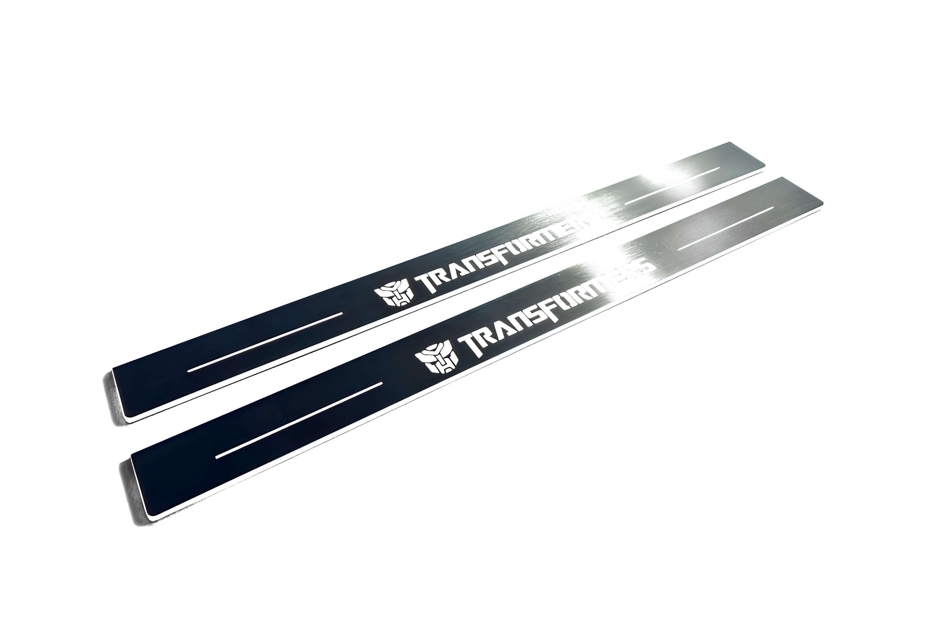 Illuminated LED Door Sill Tread Plates Chevrolet Camaro VI 2016-2024 With Transformers Logo Chevrolet Led Door Sills opdesign